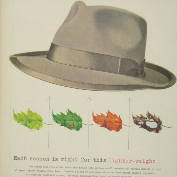 Vintage Champ Dash Fedora Hat Lightweight Mens Print Ad MOD 1953 - Picture 2 of 2